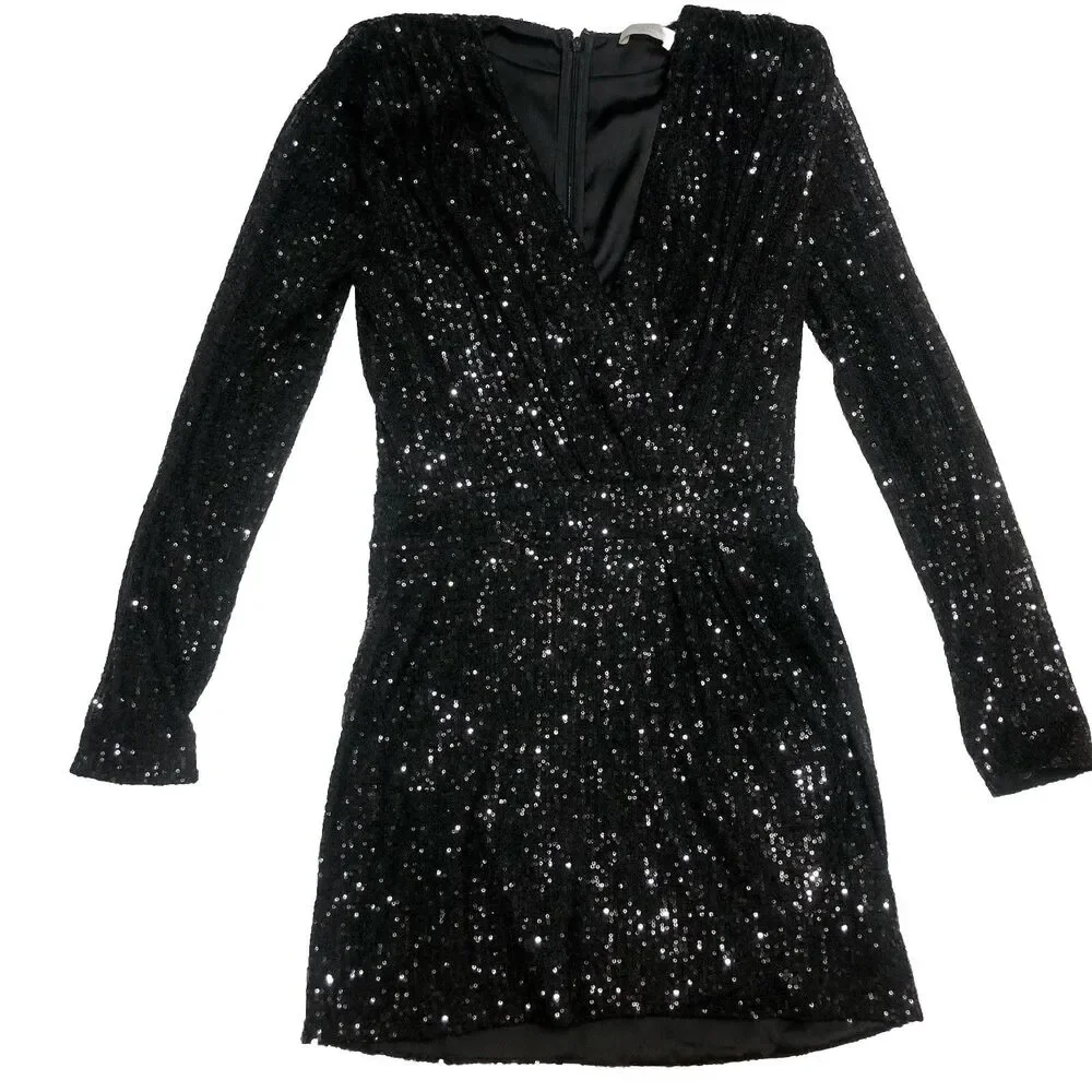 Ramy Brook Sequin Mini Dress Women 6 Becky Faux Wrap Deep-V Cocktail  Party - Picture 4 of 16